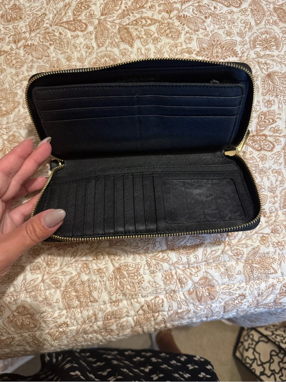 Michael Kors Black Saffiano Zip Wallet with Gold Hardware